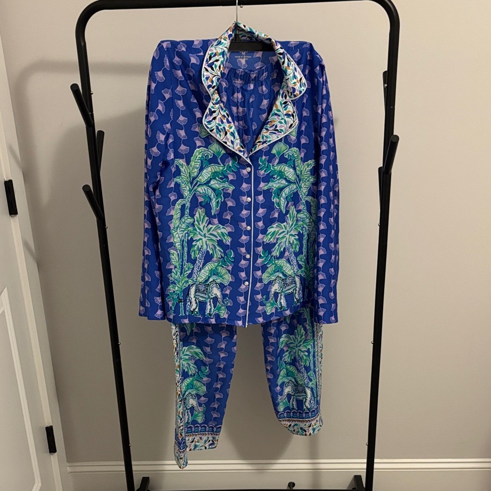Lilly Pulitzer Royal Blue Tropical Palm PJ Set in Blue Grotto Fan Favorite M/L